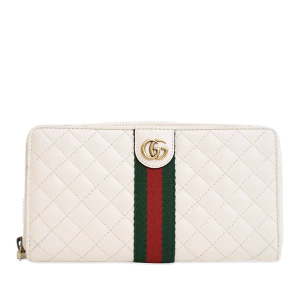 Pre-owned Gucci Quilted Leather Web Trapuntata Zip Around Wallet White