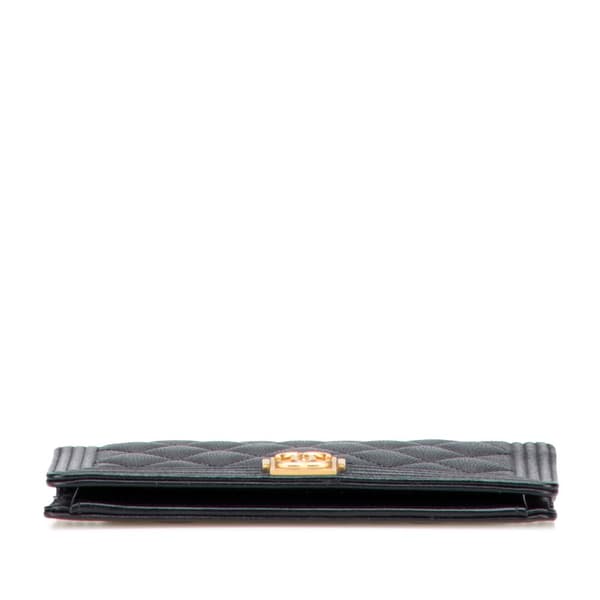 Pre-owned Chanel Quilted Caviar Boy Yen Long Wallet Black