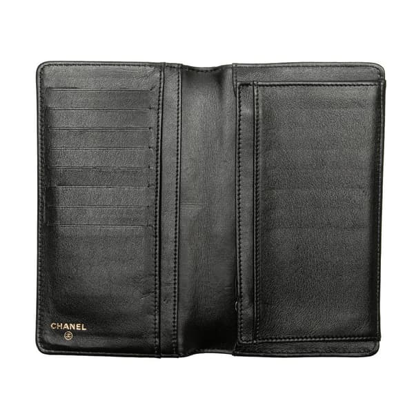 Pre-owned Chanel Quilted Caviar Boy Yen Long Wallet Black
