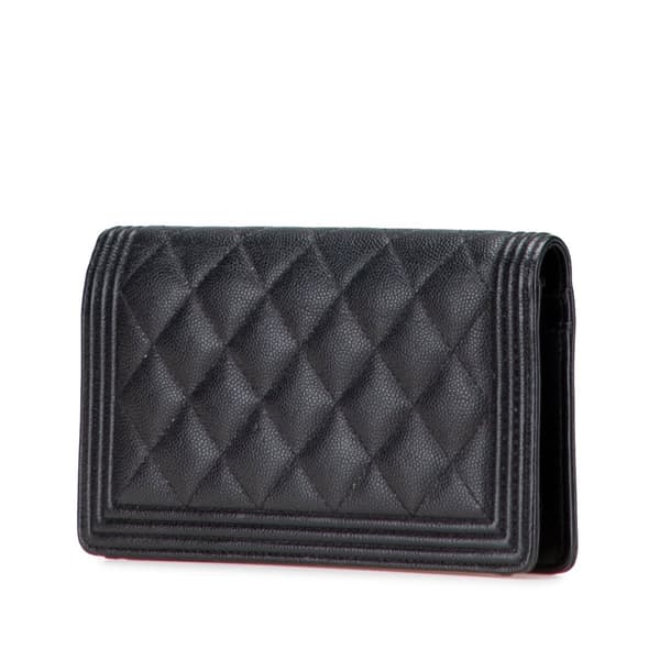 Pre-owned Chanel Quilted Caviar Boy Yen Long Wallet Black