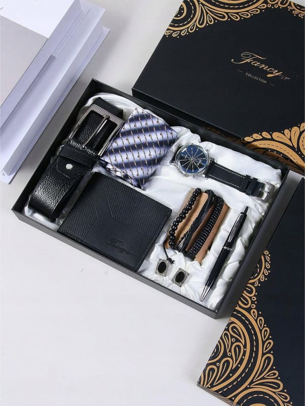 Presentset för män Plånbok Bälte Klocka Armband Penna