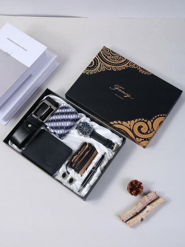 Presentset för män Plånbok Bälte Klocka Armband Penna