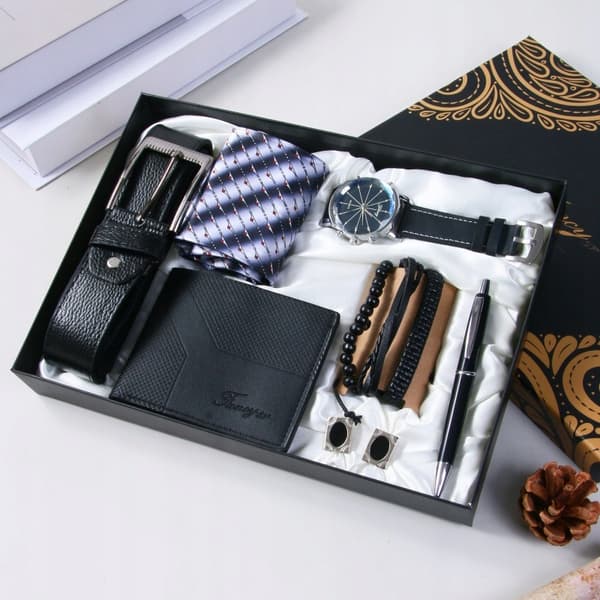 Presentset för män Plånbok Bälte Klocka Armband Penna