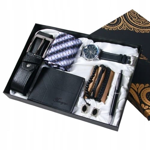 Presentset för män Plånbok Bälte Klocka Armband Penna
