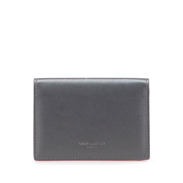 Pre-owned Saint Laurent Grain de Poudre Business Card Holder Gray