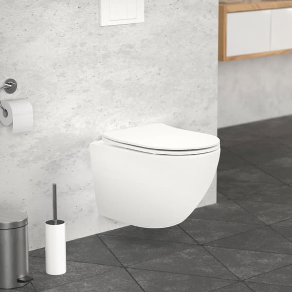 ECD Germany Flush-Rimless Hældning Toilet Hvid Matt med Aftagelig Toilet Sæde fra ThermoSet Softclose Soft Close, Væg toilet Dybdyr Kort Projektion