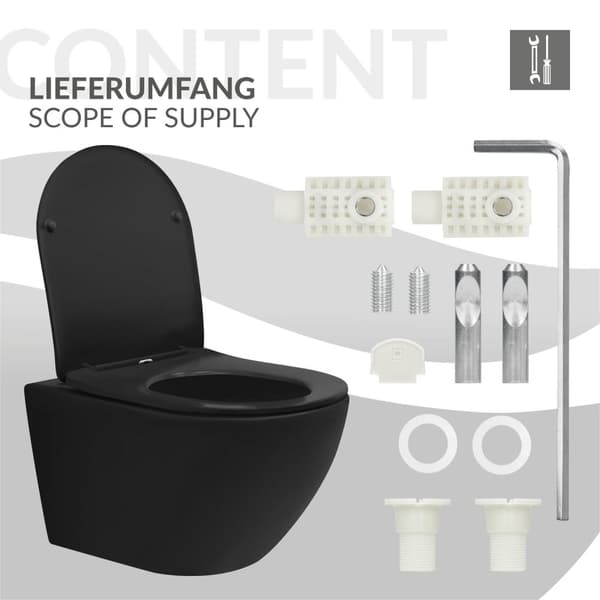 Randløst væghængt toilet med nano-belægning 52x36x34 cm sort mat keramik ML design