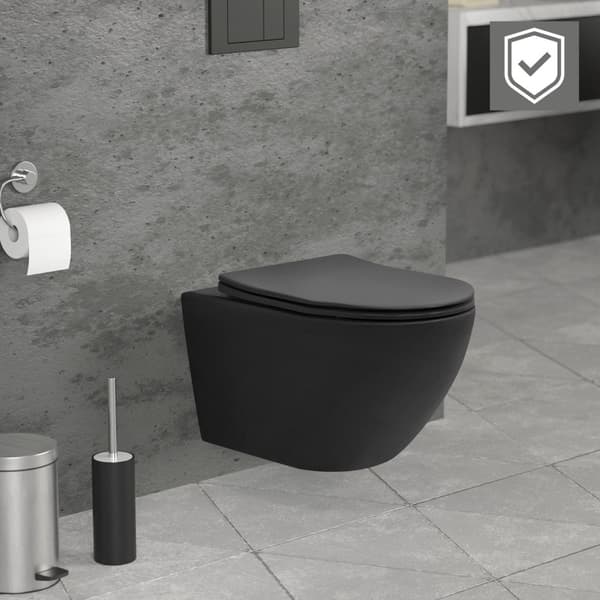 Randløst væghængt toilet med nano-belægning 52x36x34 cm sort mat keramik ML design