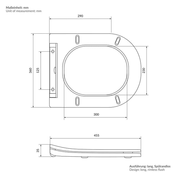 Randlös vägghängd toalett med nanobeläggning 52x36x34 cm vit keramik ML design