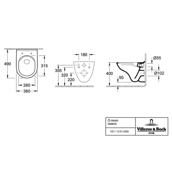 Villeroy & Boch O.novo Compact DF vegghengt toalett
