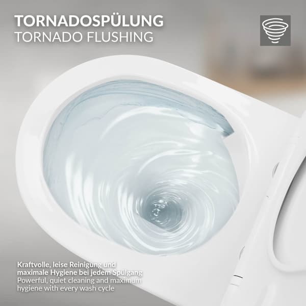 Væghængt toilet uden kant, langt 53,5 cm, med nano-belægning og Tornado-skyl LuxeBath