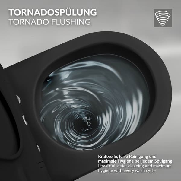 LuxeBath seinään kiinnitettävä WC reunaton musta matta, syvä huuhtelu Tornado flush keraaminen seinään kiinnitettävä WC lyhyt 49cm, WC ilman