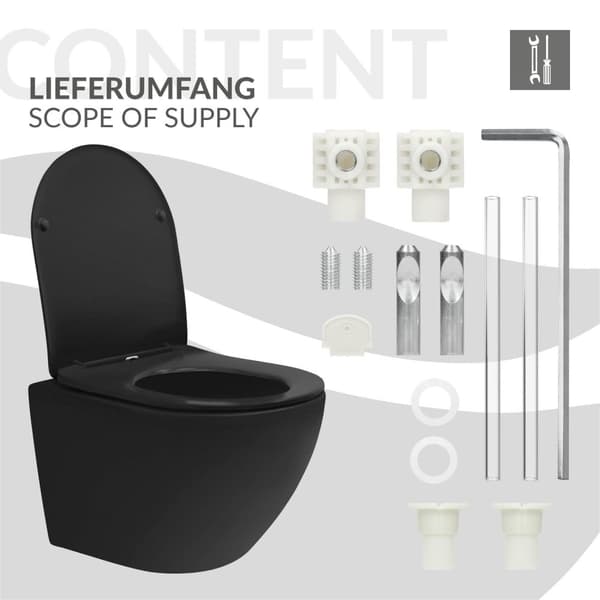 LuxeBath seinään kiinnitettävä WC reunaton musta matta, syvä huuhtelu Tornado flush keraaminen seinään kiinnitettävä WC lyhyt 49cm, WC ilman