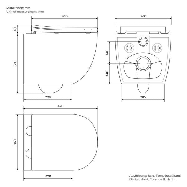 LuxeBath seinään kiinnitettävä WC reunaton musta matta, syvä huuhtelu Tornado flush keraaminen seinään kiinnitettävä WC lyhyt 49cm, WC ilman