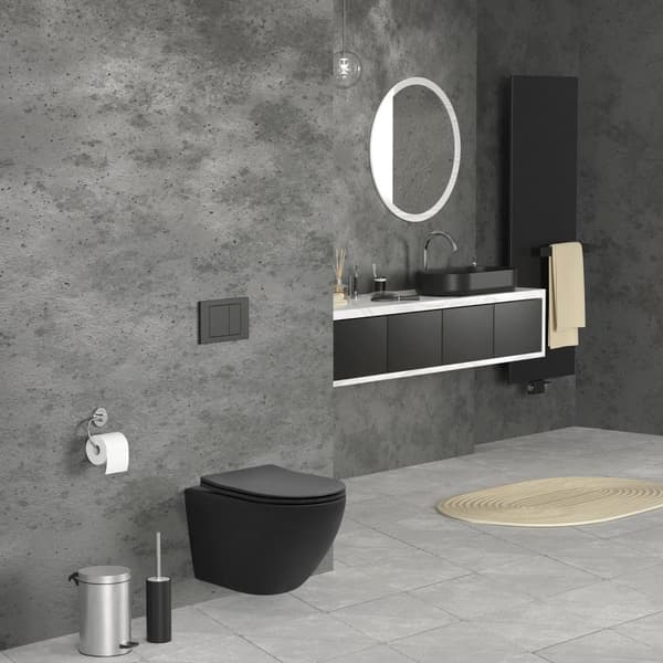 LuxeBath seinään kiinnitettävä WC reunaton musta matta, syvä huuhtelu Tornado flush keraaminen seinään kiinnitettävä WC lyhyt 49cm, WC ilman
