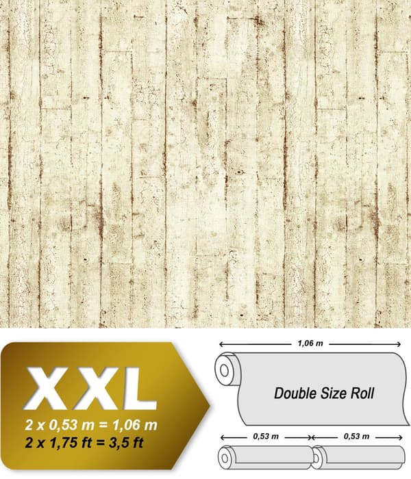 Non woven-tapet trä utseende EDEM 81108BR07 lätt texturerad matt färg grädde beige brun 5,33 m2