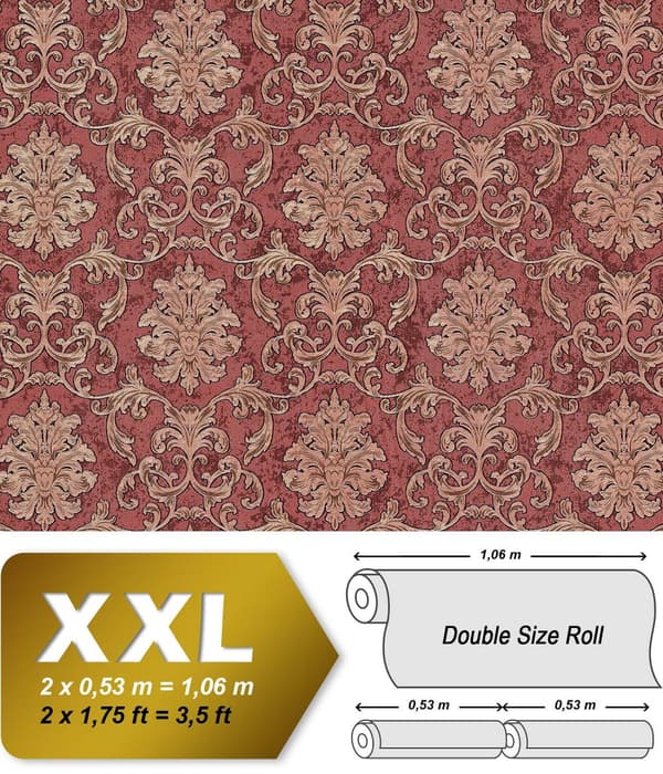 Non woven-tapet barock EDEM 6001-94 präglad glittrande mönstermatt bakgrund färg röd koppar guld 10,65 m2