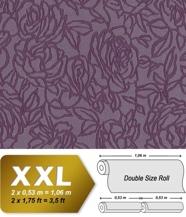 Non woven-tapet Blommig EDEM 9040-29 präglad glansigt färg violett röd lila 10,65 m2
