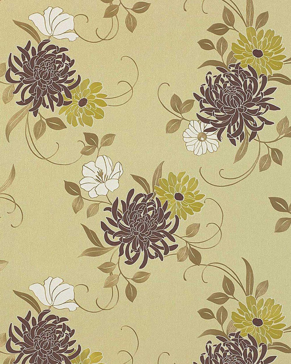 Tapet blomstret EDEM 824-28 prægede skinnende mønster mat baggrund farve olive chokoladebrun bronze hvid 7,05 m2