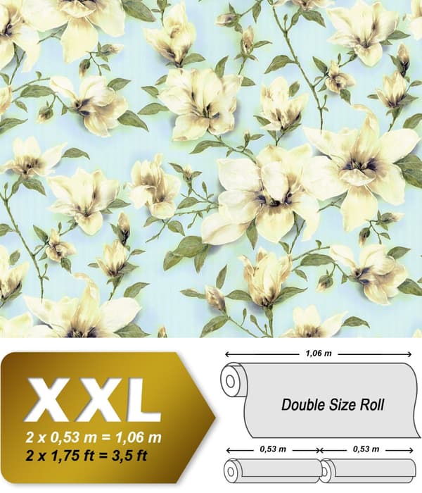 Non woven-tapet Blommig EDEM 9080-29 präglad skimrande färg blå grön vit 10,65 m2