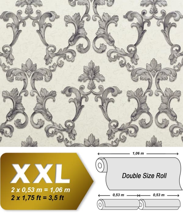 Non woven-tapet barock EDEM 9085-27 präglad skimrande färg vit silver grå 5,33 m2