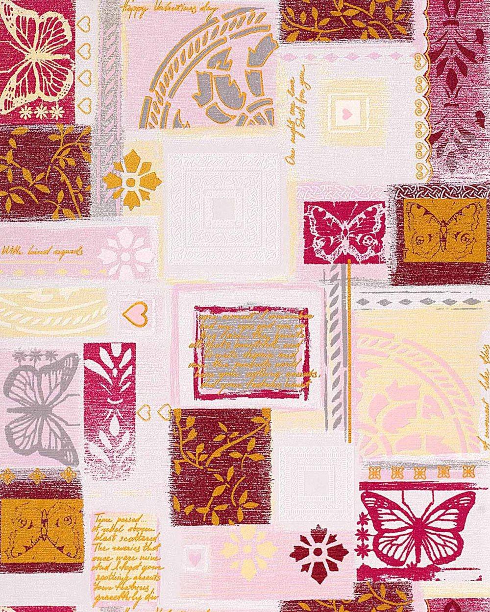 Tapet grafisk EDEM 071-24 texturerad metalliska höjdpunkter färg rosa vit hallon röd pastell orange 5,33 m2
