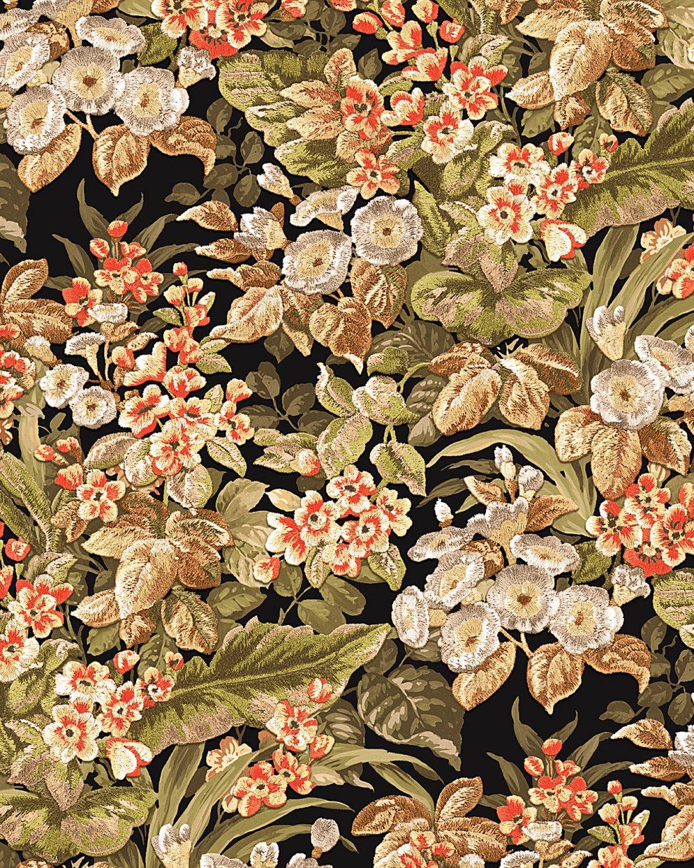 Non woven-tapet blomster Profhome BA220023-DI präglad matt färg grön gul oliv brun grön vass grön 5,33 m2