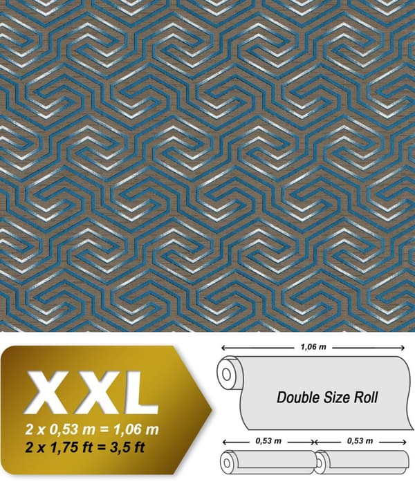 Non woven-tapet geometrisk EDEM 84114BR92 lätt texturerad metalliskt mönstermatt bakgrund färg brun kvarts grå pärla gentiana blä silver 10,65 m2