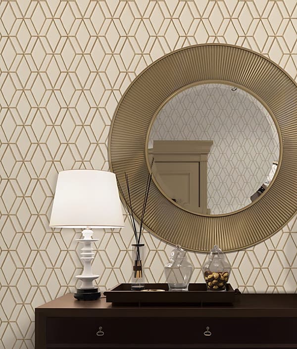 Non woven-tapet geometrisk Profhome DE120063-DI präglad glansigt färg beige guld 5,33 m2