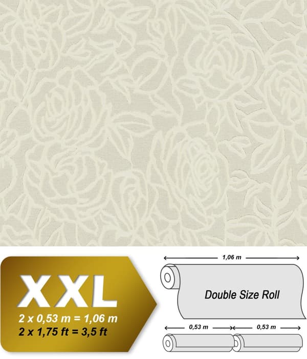 Non woven-tapet Blommig EDEM 9040-20 präglad glansigt färg grädde vit grå 10,65 m2
