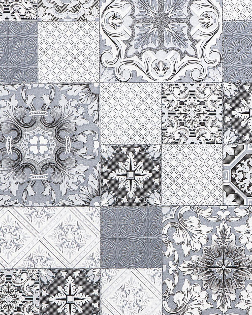Tapet Kollage EDEM 87001BR10 lätt texturerad metalliska höjdpunkter färg grå antracit vit silver 5,33 m2