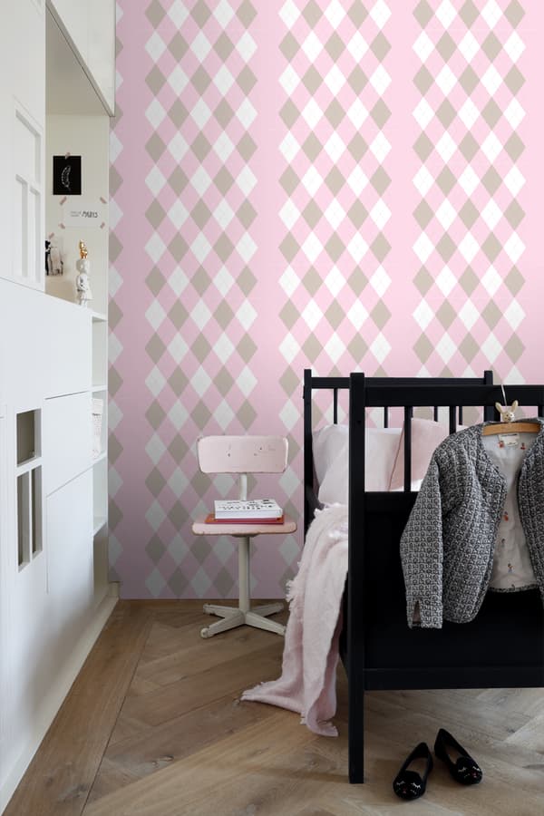 ESTAhome tapet rutor babyrosa 53 cm x 10,05 m