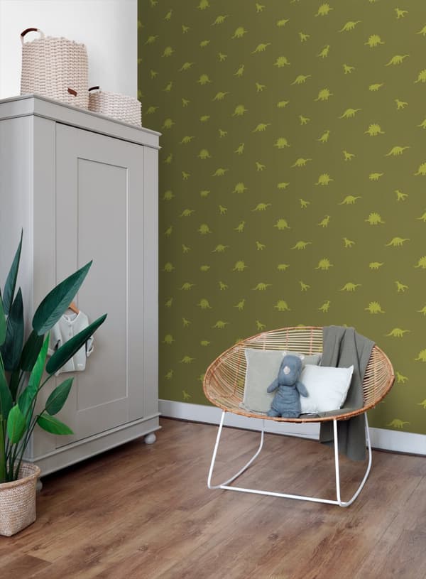 ESTAhome tapet dinosaurier militärgrönt 53 cm x 10,05 m