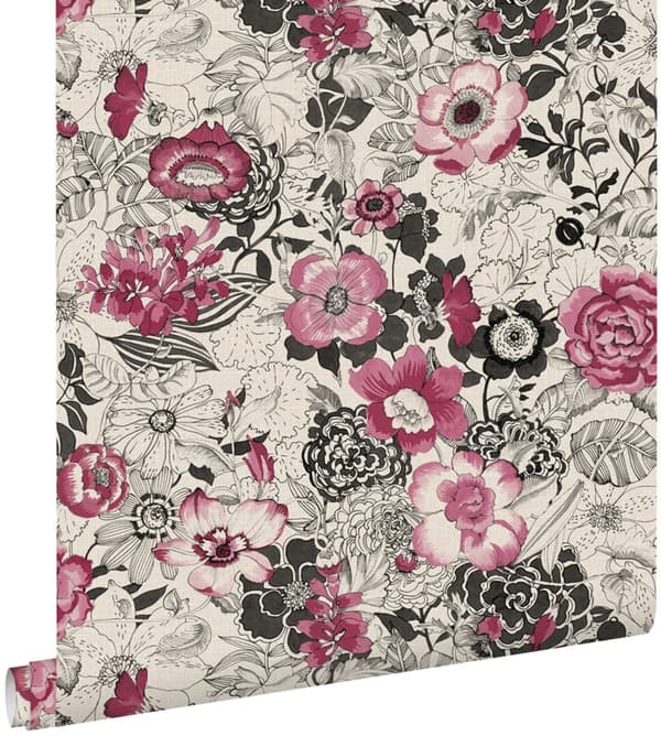 ESTAhome tapet blommor mörkrött och beige 53 cm x 10,05 m