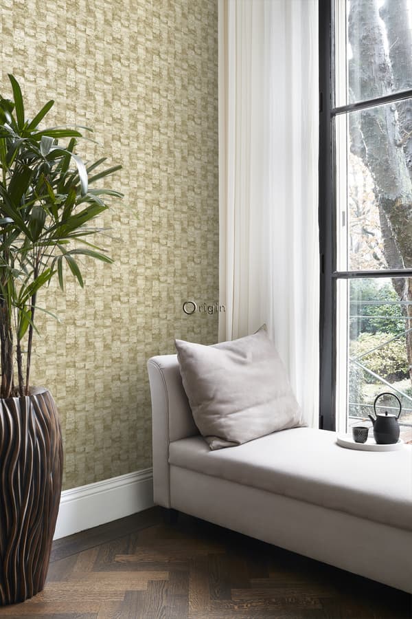 Origin Wallcoverings tapet med struktur khakigrønt 53 cm x 10,05 m