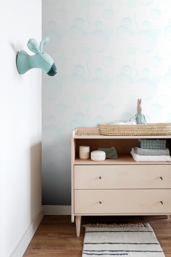 Origin Wallcoverings tapet flydende bobler mintgrønt, pastelblåt og mathvidt - 337213 - 53 cm x 10,05 m