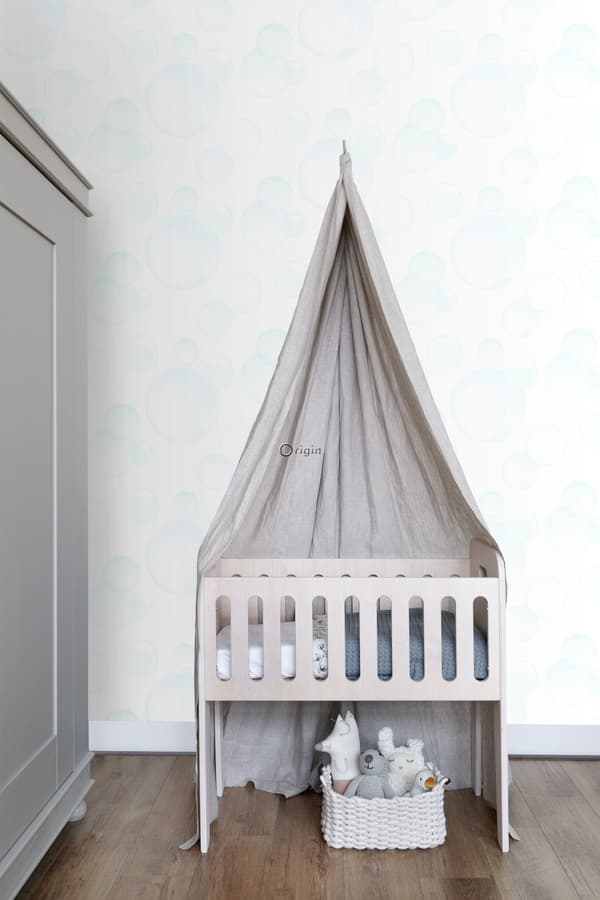 Origin Wallcoverings tapet flydende bobler mintgrønt, pastelblåt og mathvidt - 337213 - 53 cm x 10,05 m