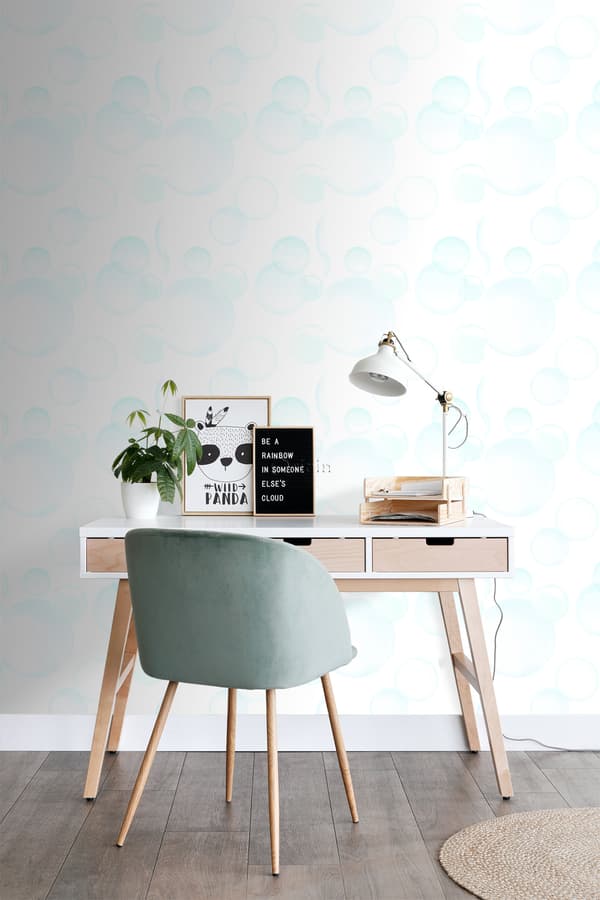 Origin Wallcoverings tapet flydende bobler mintgrønt, pastelblåt og mathvidt - 337213 - 53 cm x 10,05 m