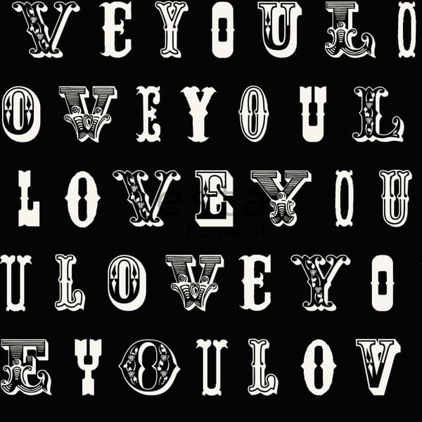 ESTAhome tapet love you - citater sort og hvidt 53 cm x 10,05 m