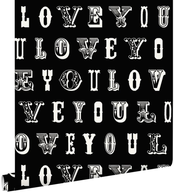 ESTAhome tapet love you - citater sort og hvidt 53 cm x 10,05 m