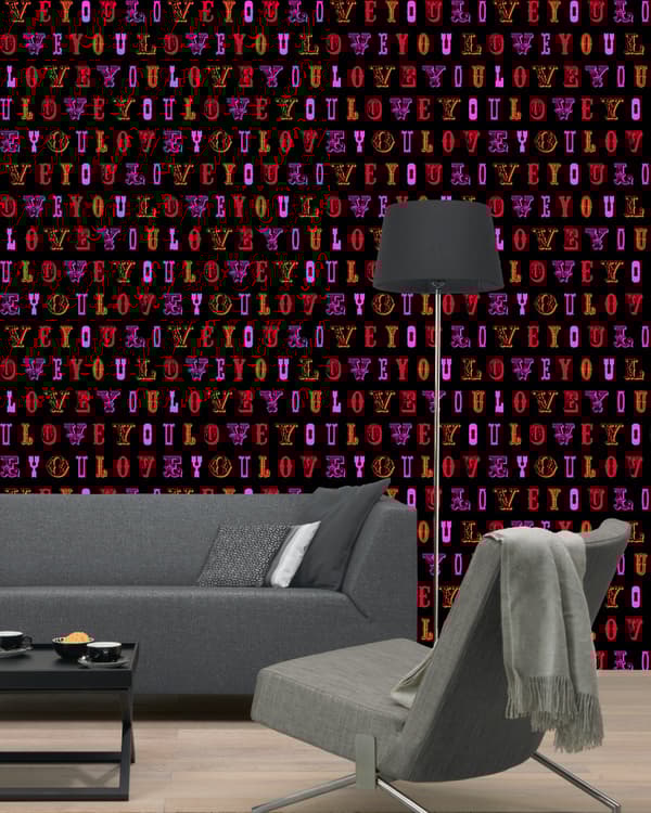 ESTAhome tapet love you - citat svart och rosa 53 cm x 10,05 m