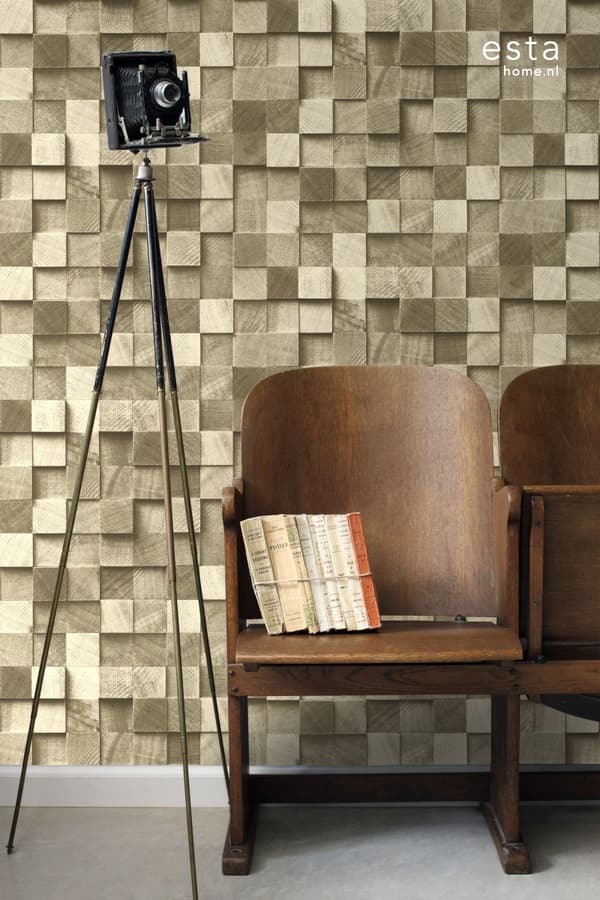 ESTAhome tapet 3D-tryck mörkbeige 53 cm x 10,05 m