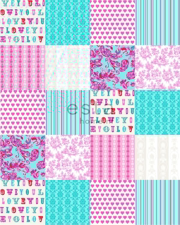 ESTAhome colourwallXL love you - citat turkost och rosa 20 behangtegels van 53 x 53 cm