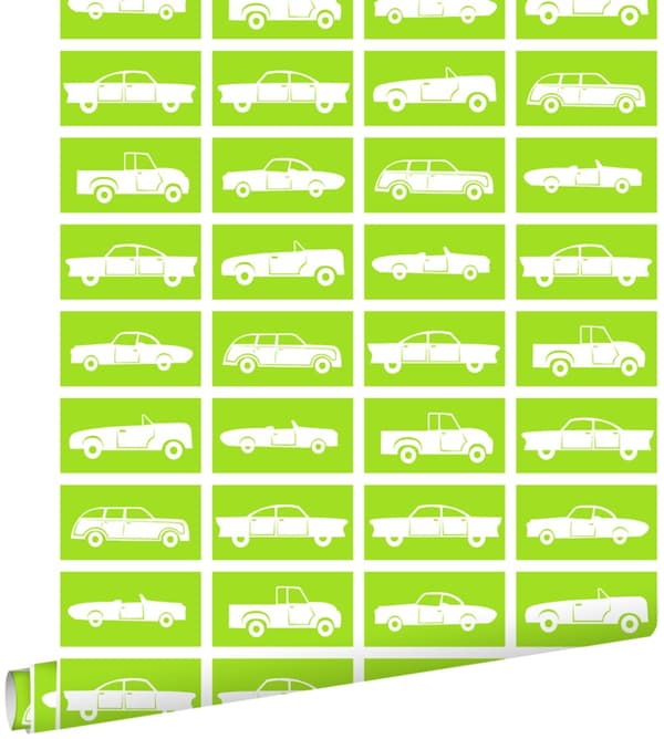 ESTAhome tapet bilar limegrönt 53 cm x 10,05 m