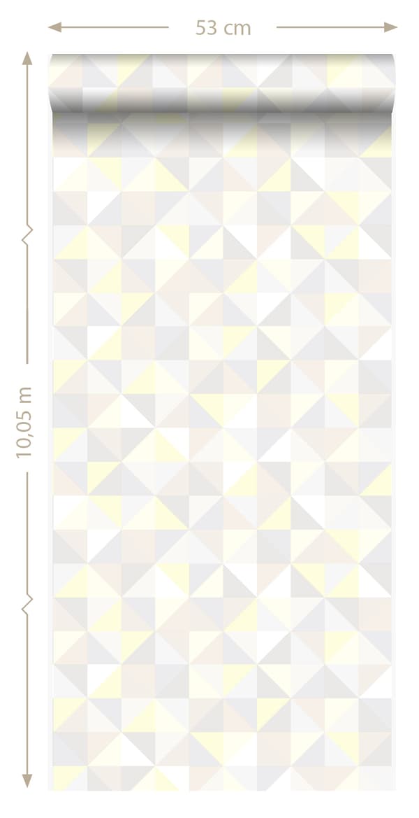 Origin Wallcoverings tapet trianglar ljust krämfärgat, varm ljusgrått, pastellgult och glänsande ljusbeige 53 cm x 10,05 m