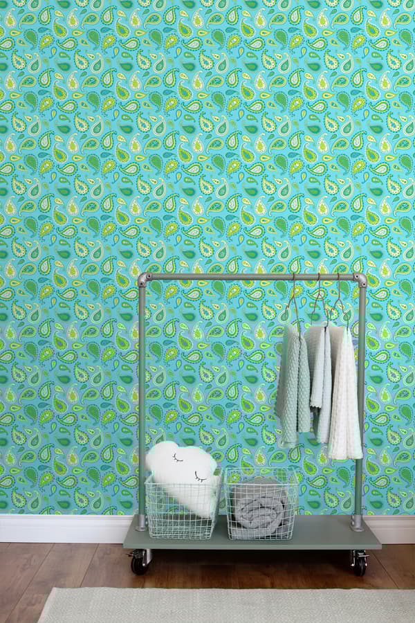 ESTAhome tapet Paisleys turkost och limegrönt 53 cm x 10,05 m