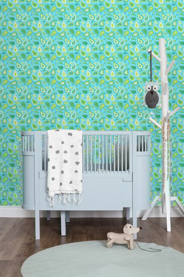 ESTAhome tapet Paisleys turkost och limegrönt 53 cm x 10,05 m