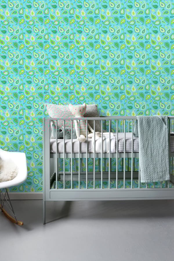 ESTAhome tapet Paisleys turkost och limegrönt 53 cm x 10,05 m