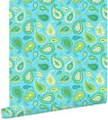 Miniatyrbild 1 av 6: ESTAhome tapet Paisleys turkost och limegrönt 53 cm x 10,05 m