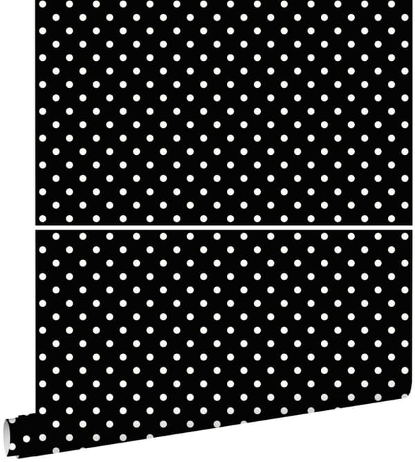 ESTAhome tapet prikker sort og hvidt 53 cm x 10,05 m
